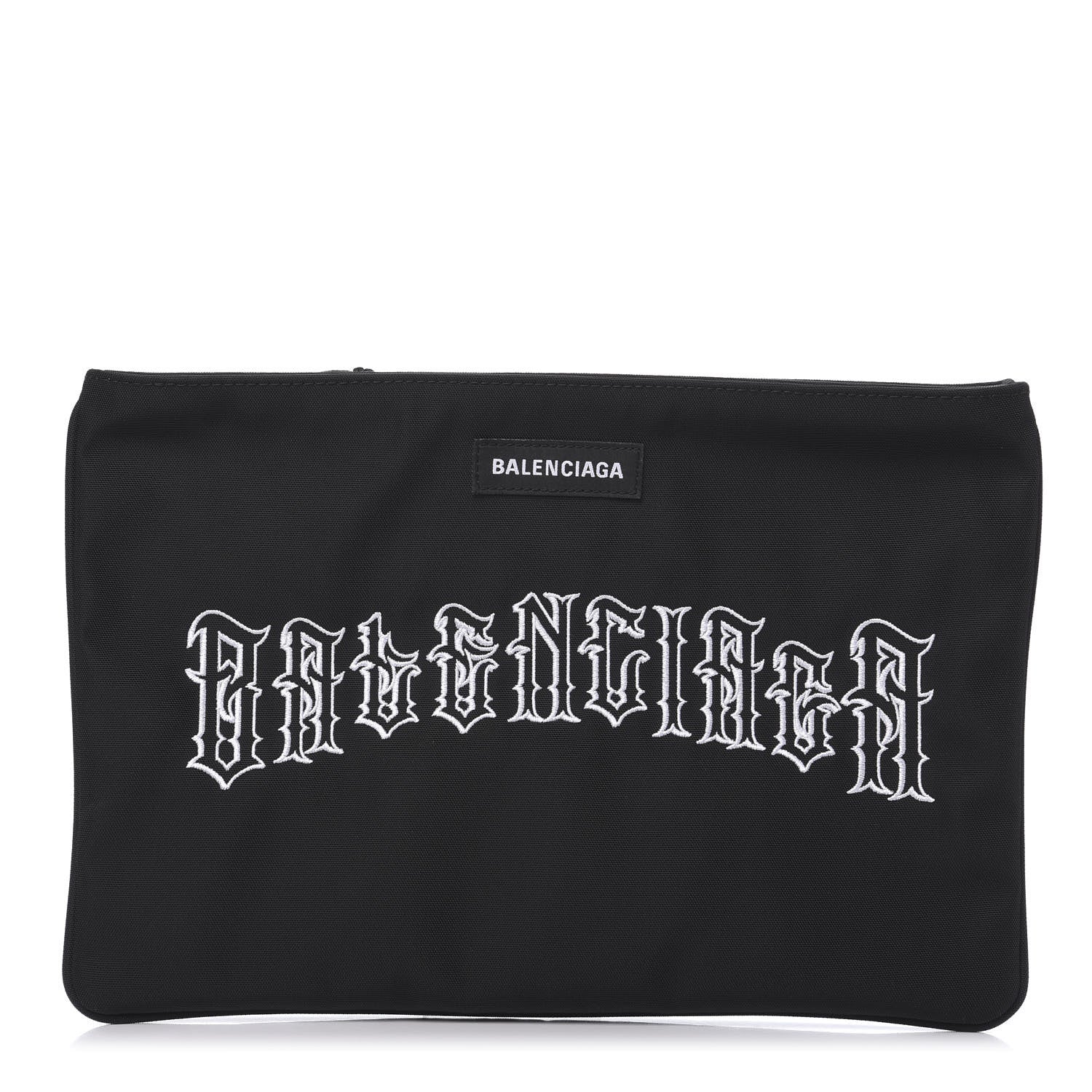 Balenciaga Canvas Tattoo Logo Explorer Zip Pouch Black White 1 of 6