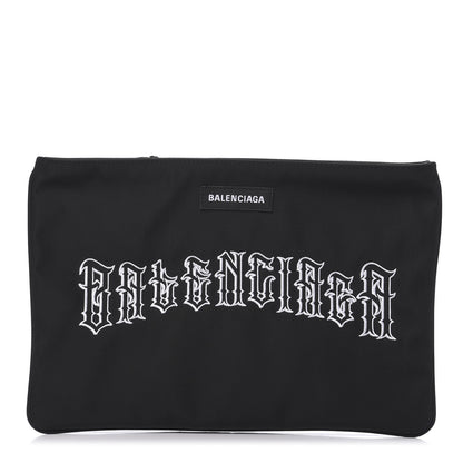 Balenciaga Canvas Tattoo Logo Explorer Zip Pouch Black White 1 of 6
