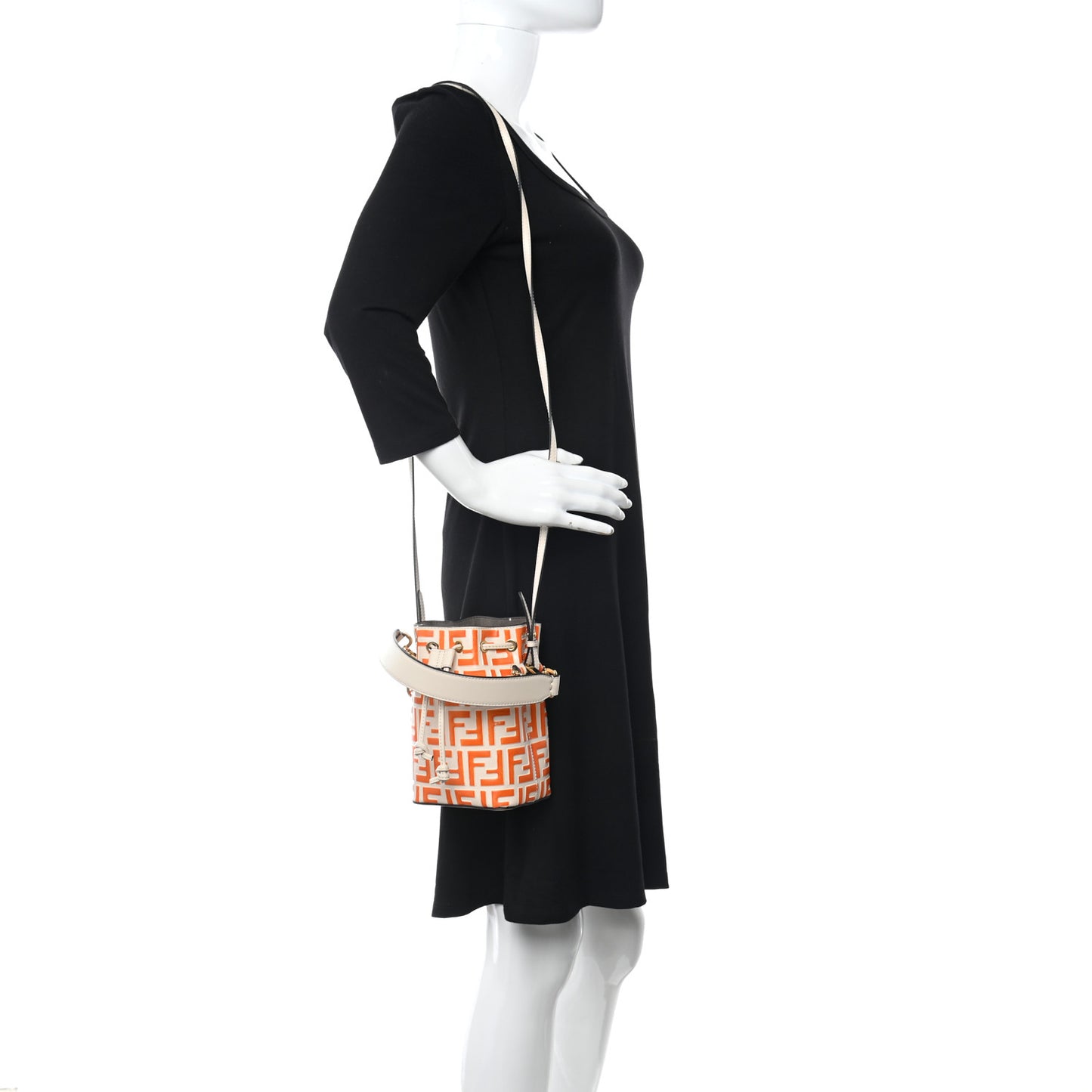 Vitello Liberty F is Fendi Bi-Color FF 1974 Embossed Mini Mon Tresor Bucket Bag Camelia Aranciata