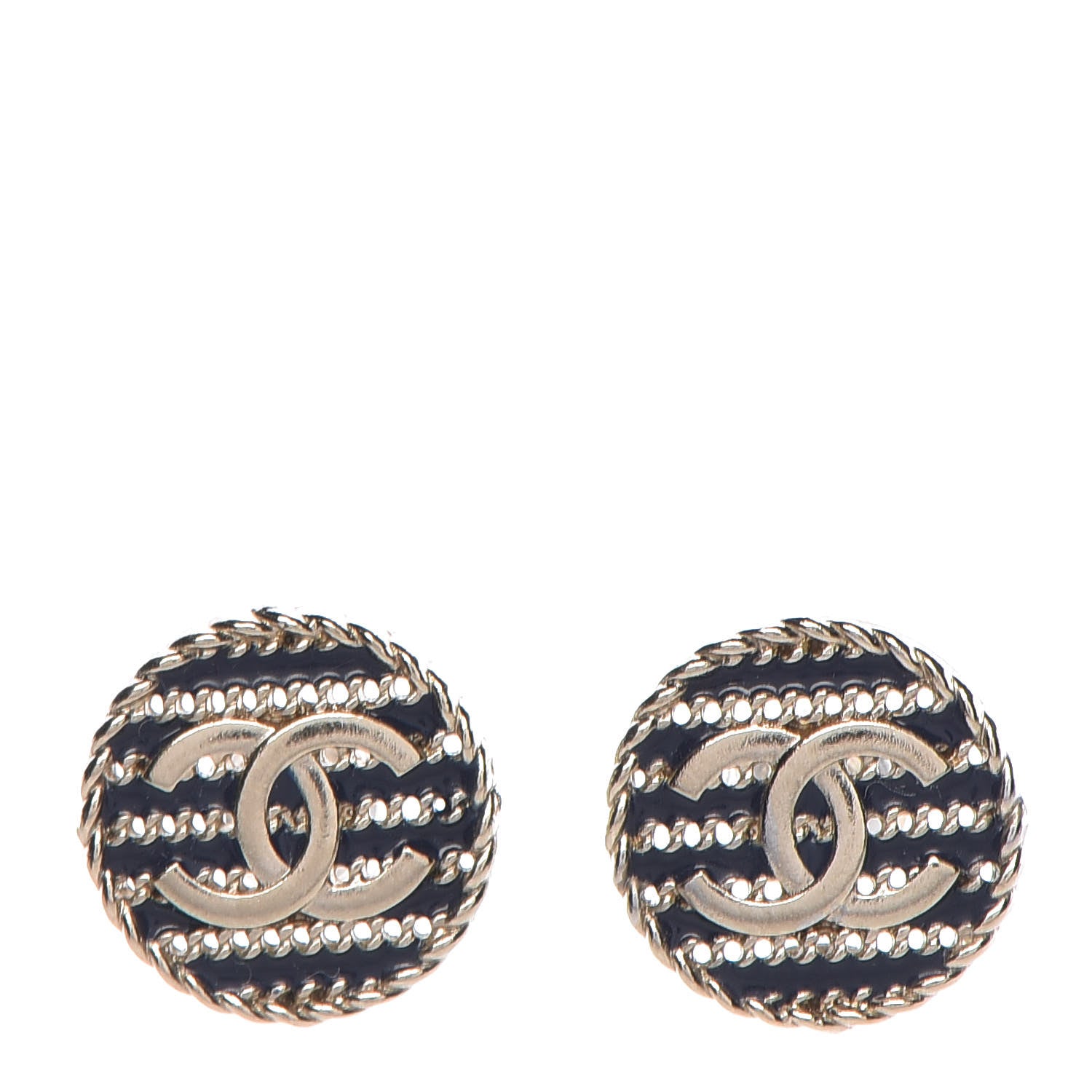 Chanel Enamel CC Earrings Blue Gold 1 of 5