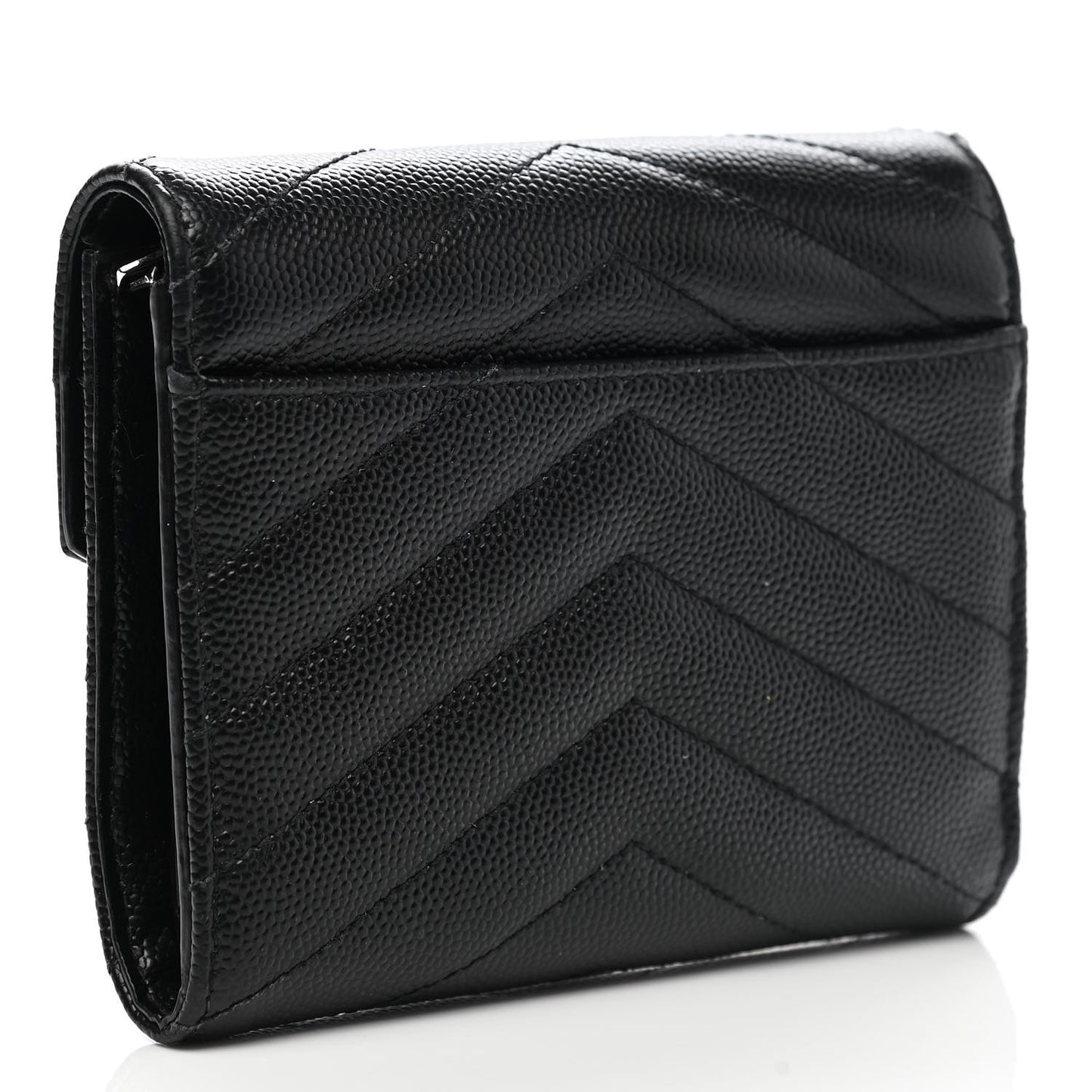 Grain De Poudre Matelasse Chevron Monogram Compact Tri Fold Wallet Black