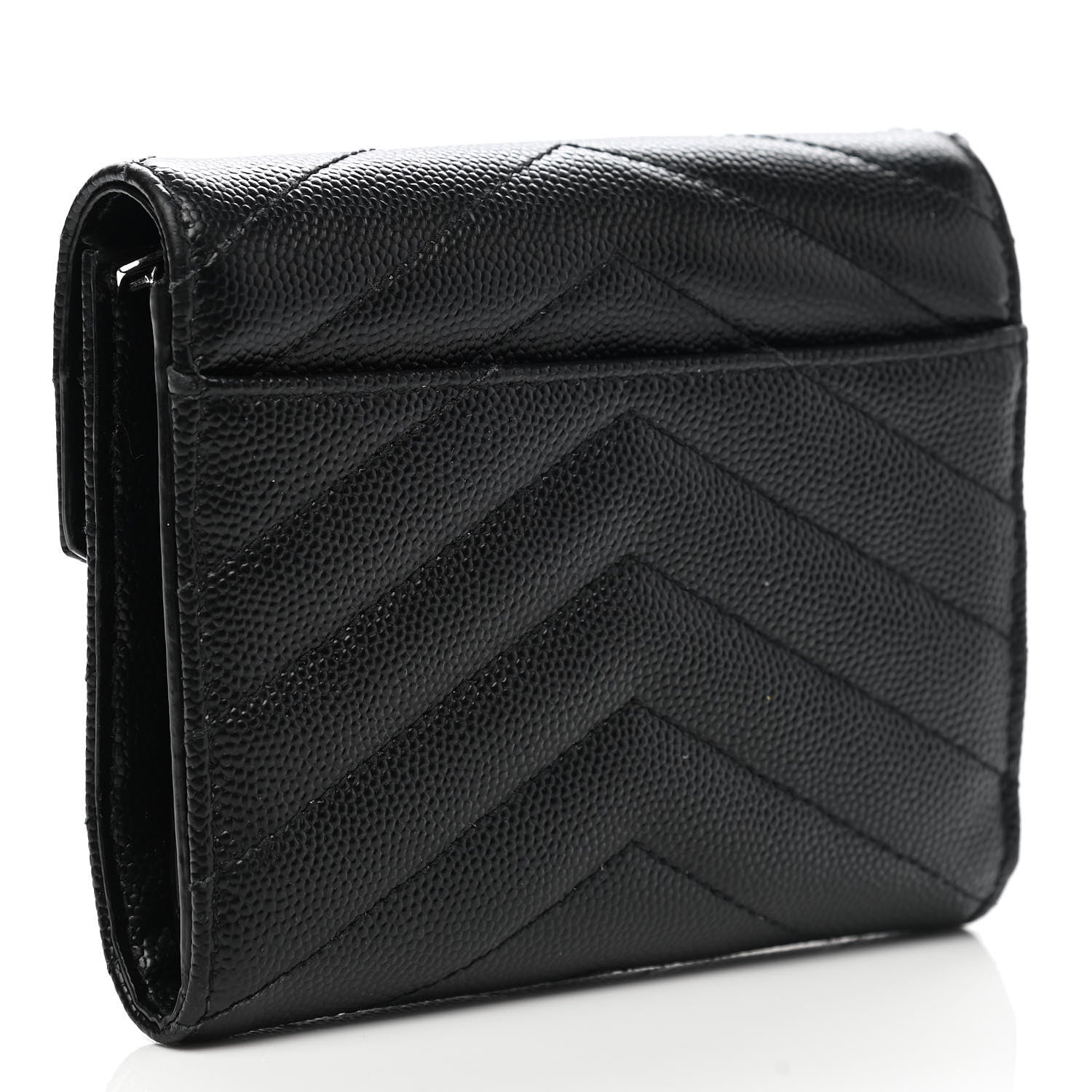 Saint Laurent Grain De Poudre Matelasse Chevron Monogram Compact Tri Fold Wallet Black 3 of 8