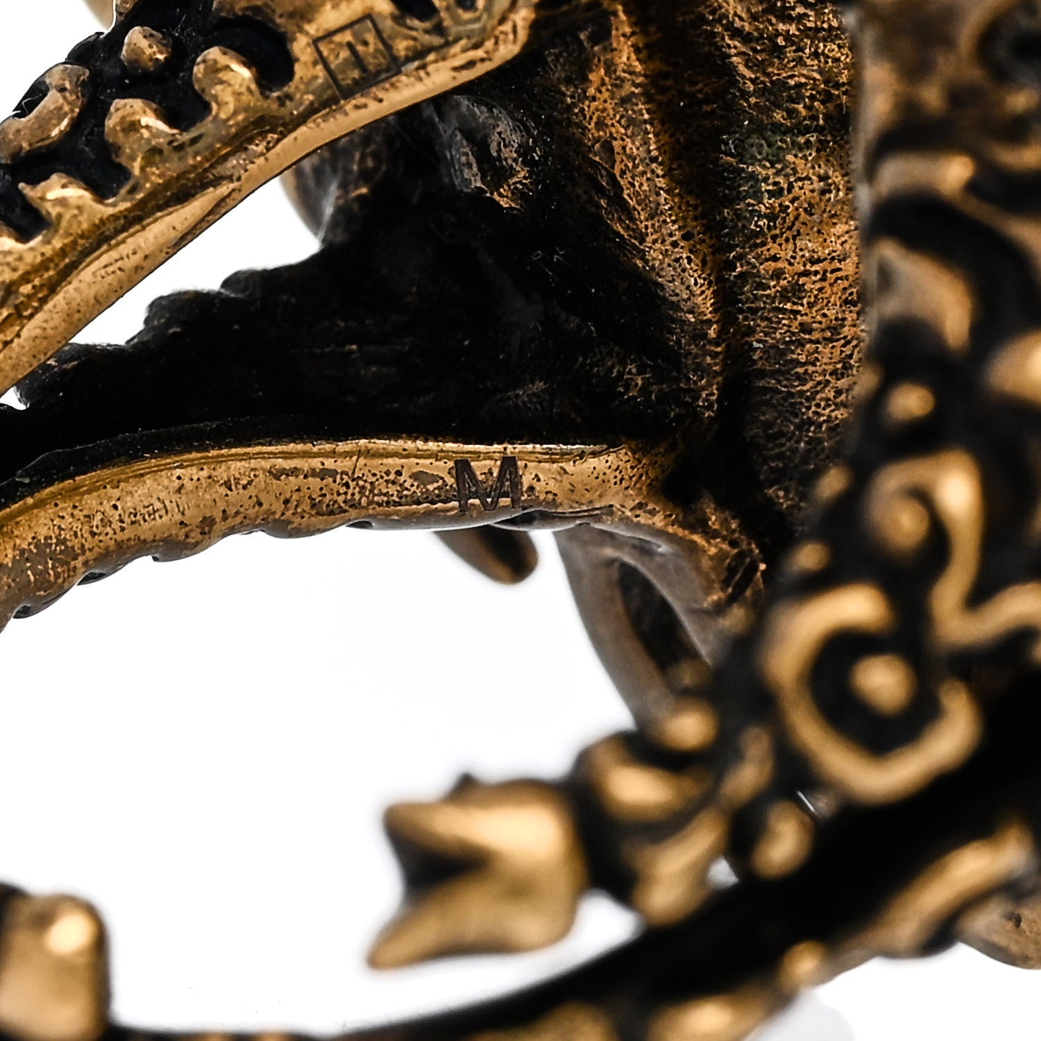 Gucci Metal Crystal Pearl Bee Ring 54 7 Aged Gold 6 of 7