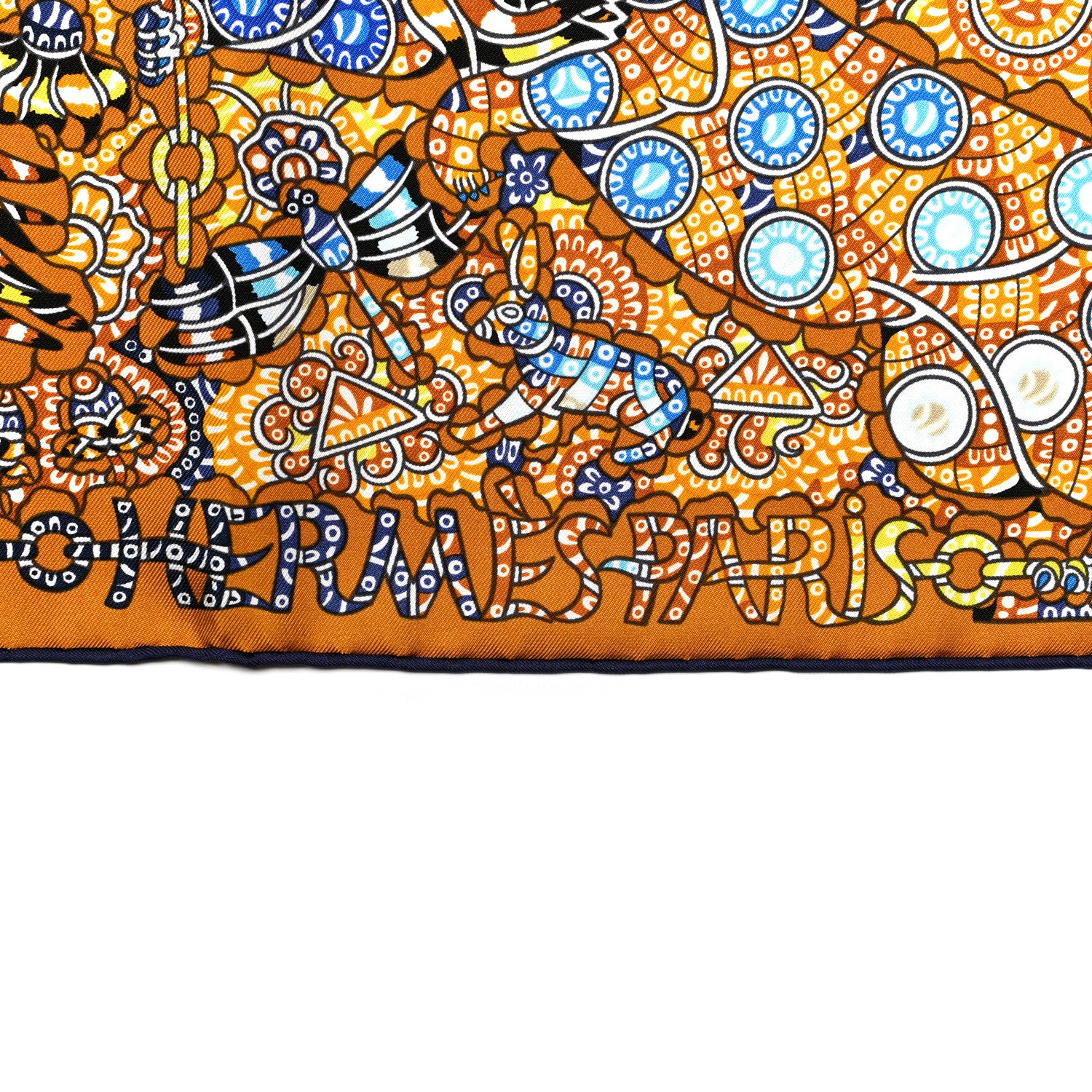 Hermes Silk La Legende de La Foret Scarf 90 Gold Bleu Black 2 of 7