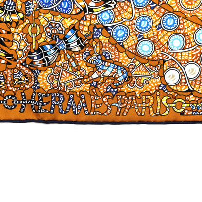 Hermes Silk La Legende de La Foret Scarf 90 Gold Bleu Black 2 of 7