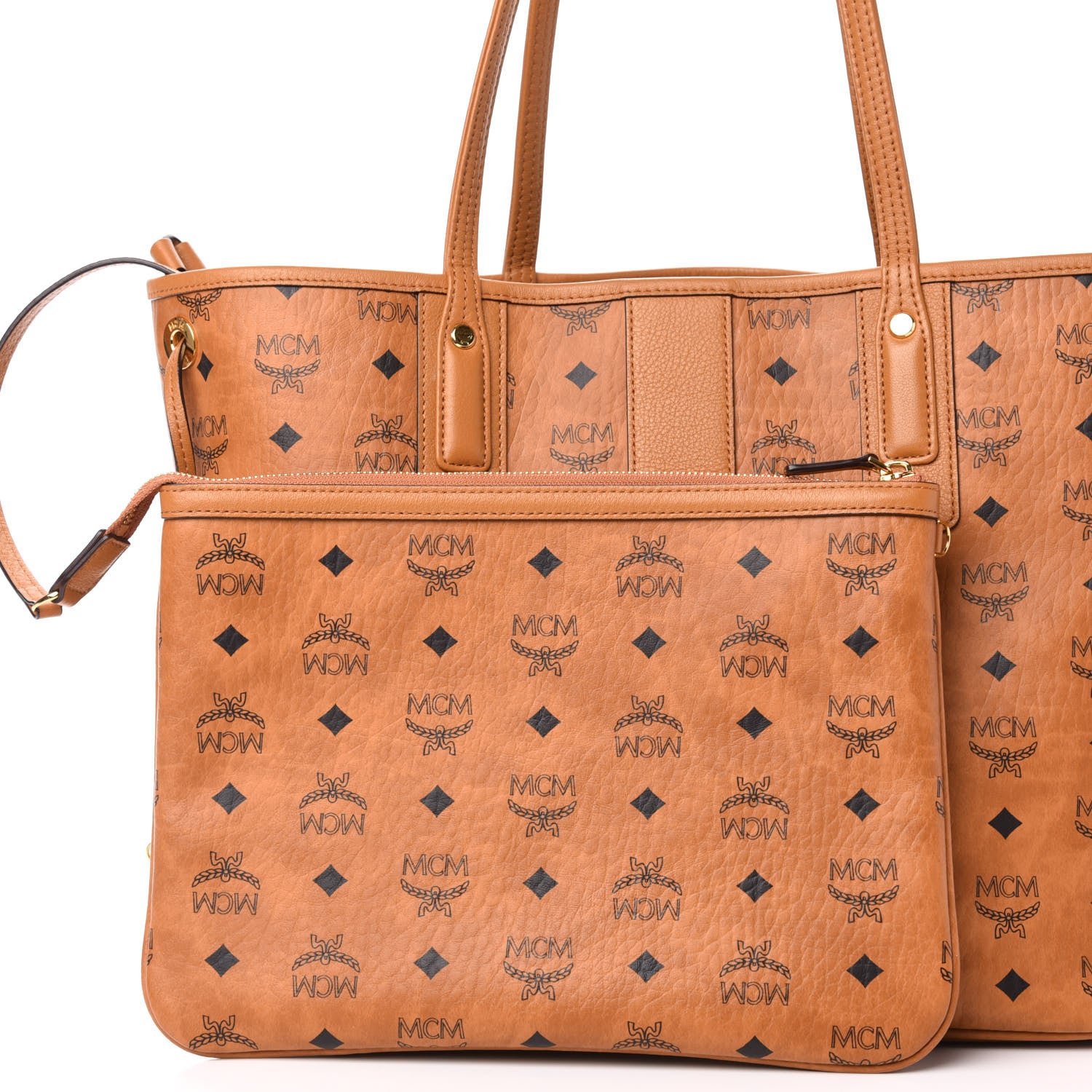 MCM Visetos Medium Liz Reversible Shopper Tote Cognac 9 of 19