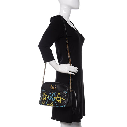 Gucci Calfskin Matelasse GucciGhost Medium GG Marmont Chain Shoulder Bag Black New Acquamarine 2 of 11