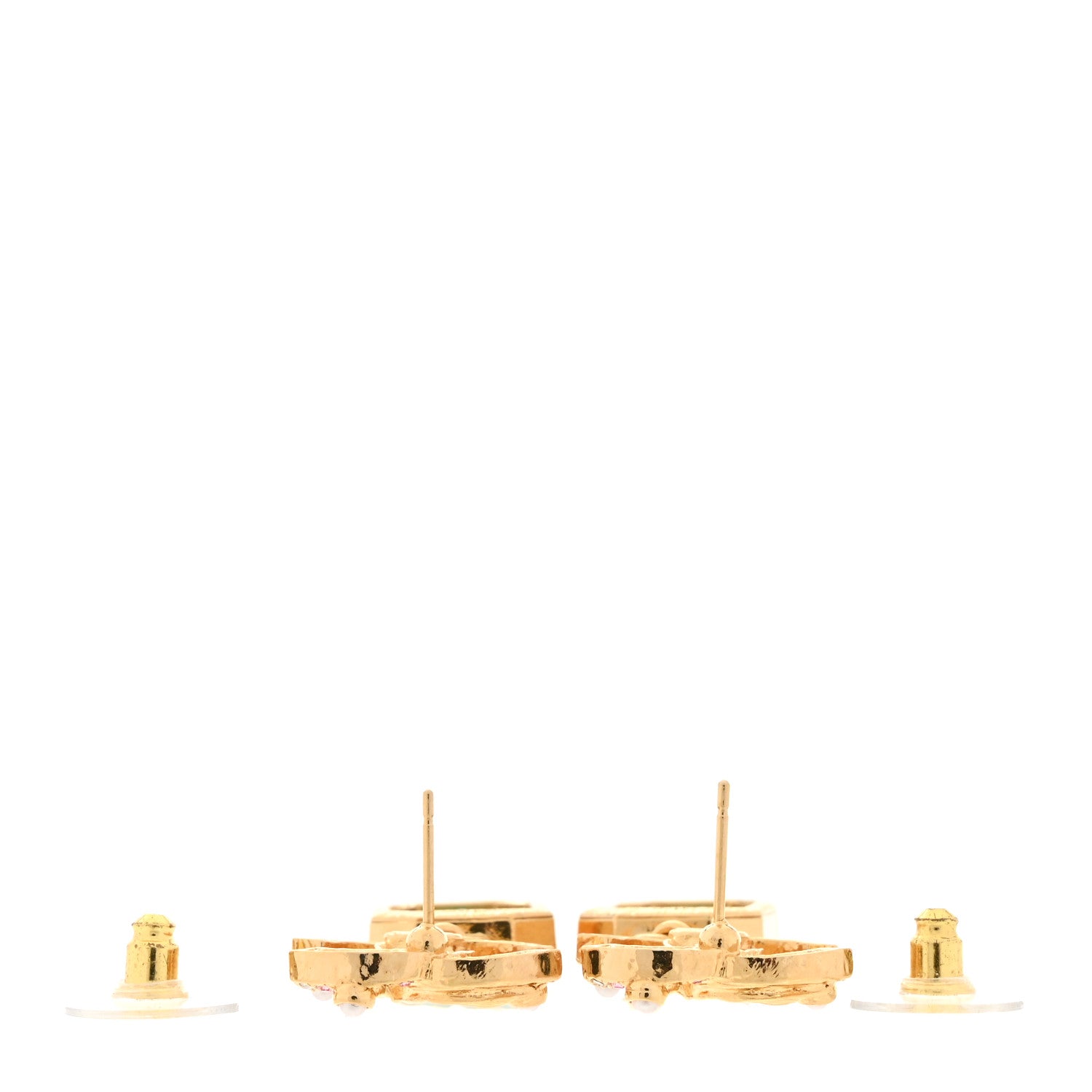 Chanel Crystal Pearl Glitter CC Drop Earrings Gold Green 3 of 5