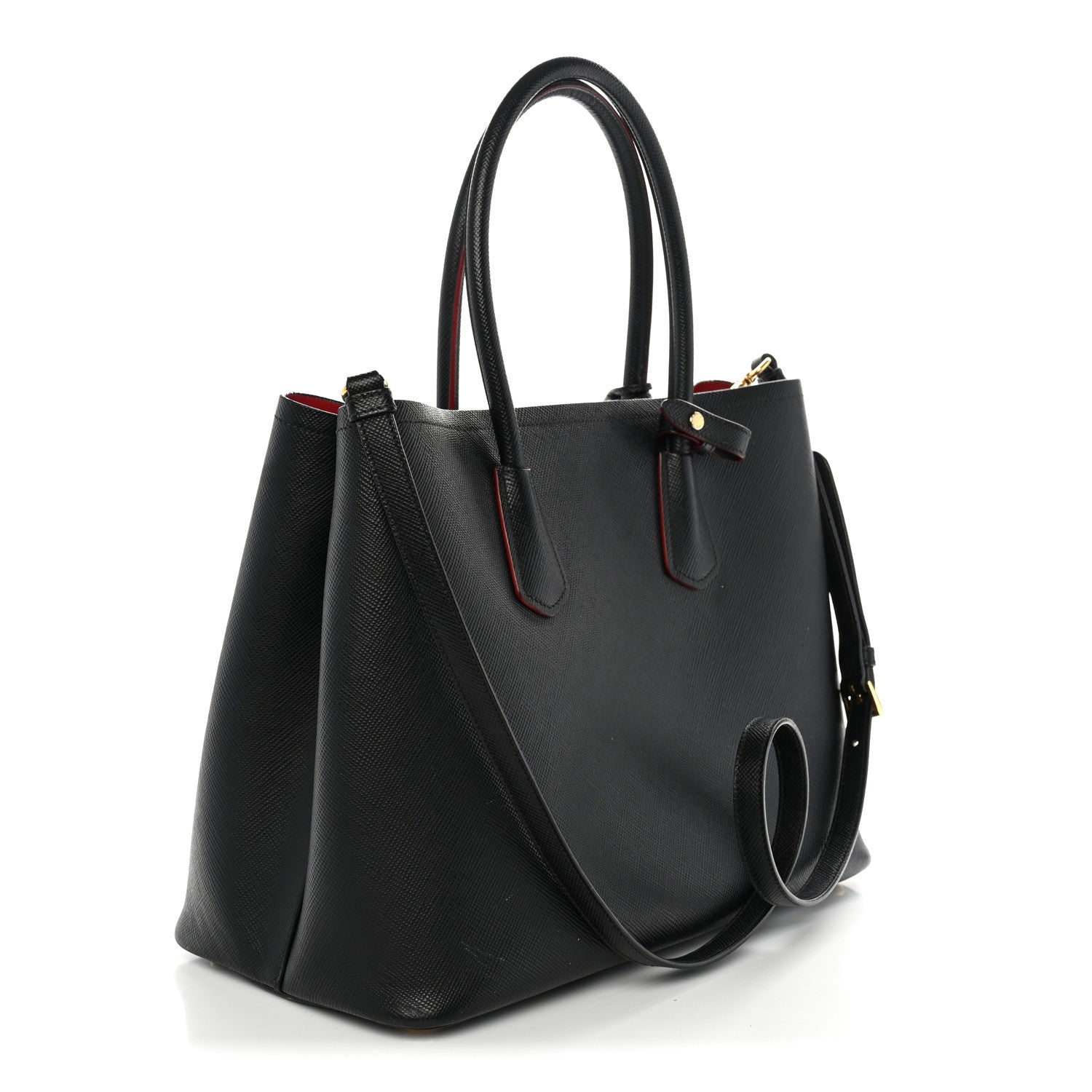 Prada Saffiano Cuir Large Double Bag Black Fuoco 3 of 14