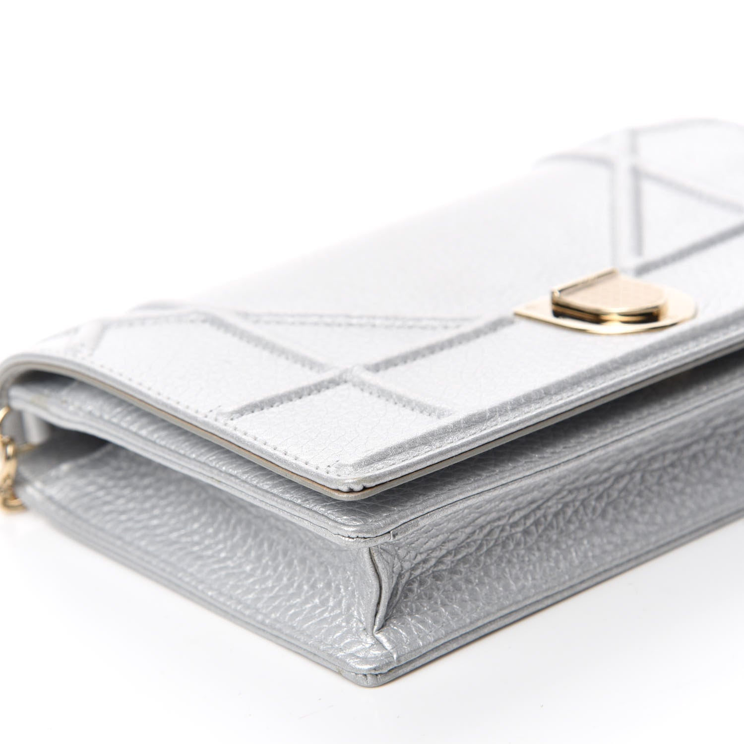 Christian Dior Metallic Grained Calfskin Diorama Wallet on Chain Pouch Silver 6 of 11