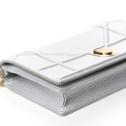 Christian Dior Metallic Grained Calfskin Diorama Wallet on Chain Pouch Silver 6 of 11