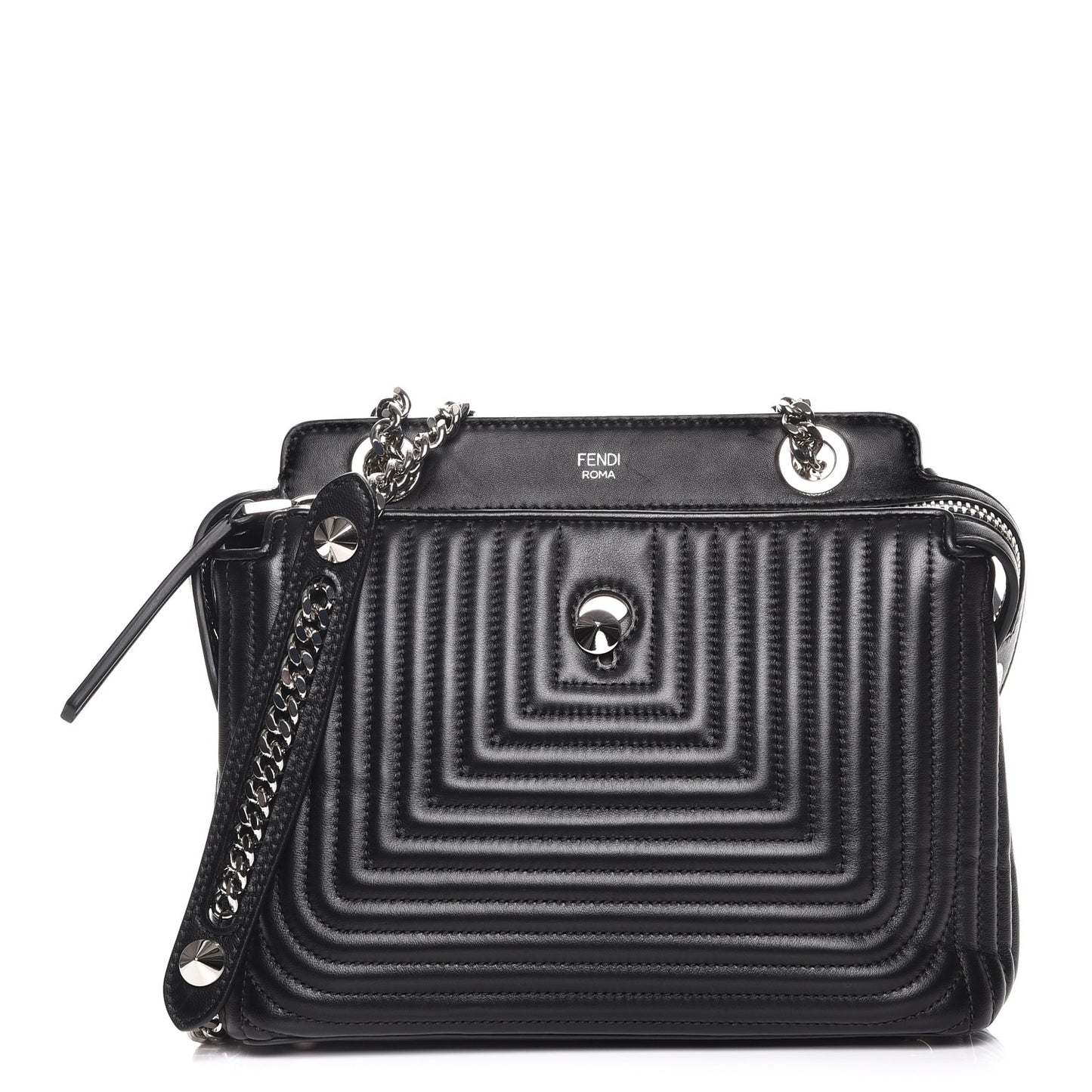 Shiny Nappa Trapuntata Chain Small DotCom Click Chain Satchel Black