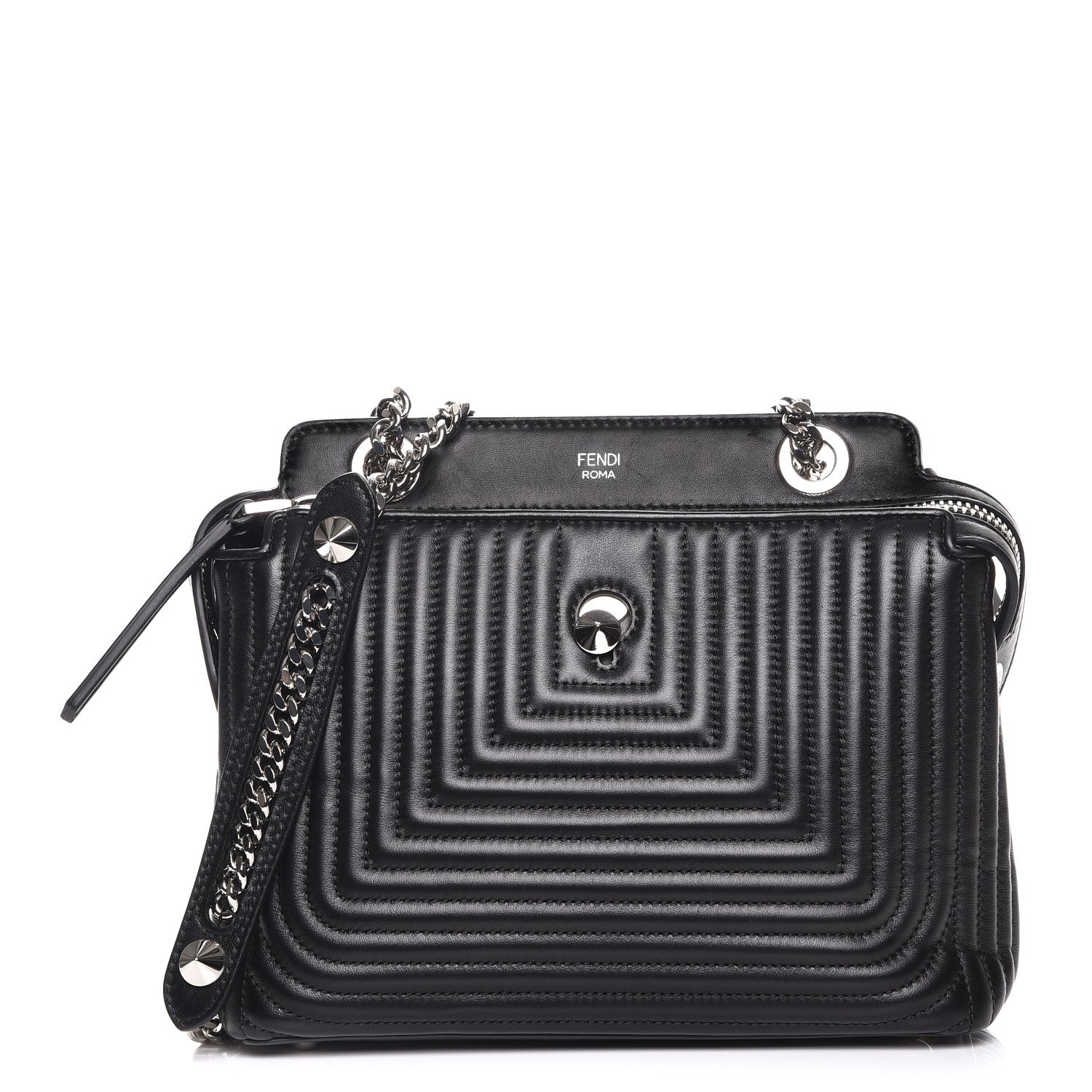 Fendi Shiny Nappa Trapuntata Chain Small DotCom Click Chain Satchel Black 1 of 9