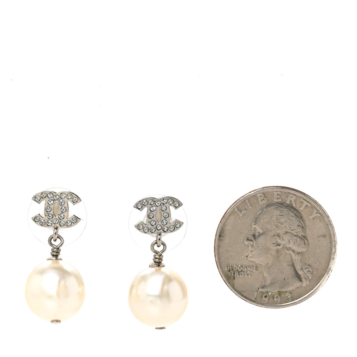 Crystal Pearl CC Drop Earrings Silver Pearly White