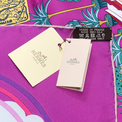 Hermes Silk La Maizeon des Carres Scarf 90 Fuchsia Blanc Multicolore 3 of 5