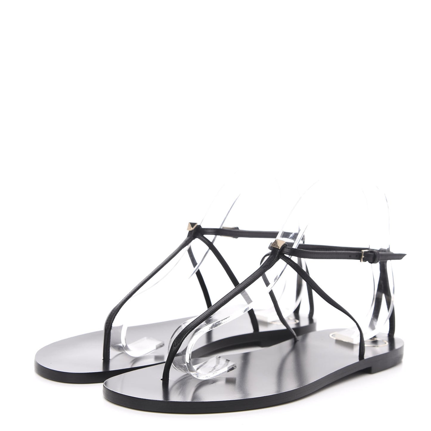 Calfskin Nude Rockstud T Strap Flat Thong Sandals 39 Black