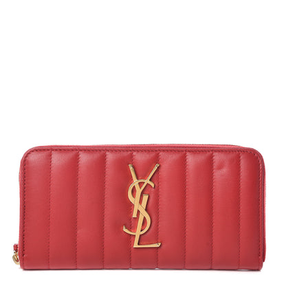 Saint Laurent Lambskin Matelasse Monogram Vicky Zip Around Wallet Rouge Eros 1 of 9