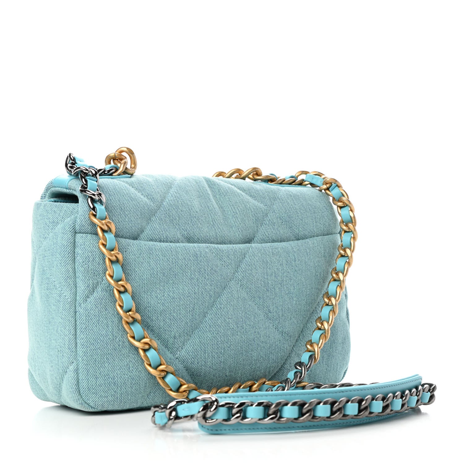 Chanel Denim Quilted Medium Chanel 19 Flap Neon Blue 3 of 10