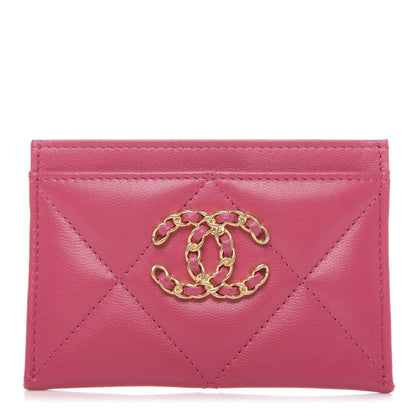 Chanel Shiny Goatskin Quilted 19 Card Holder Dark Pink 1 of 9