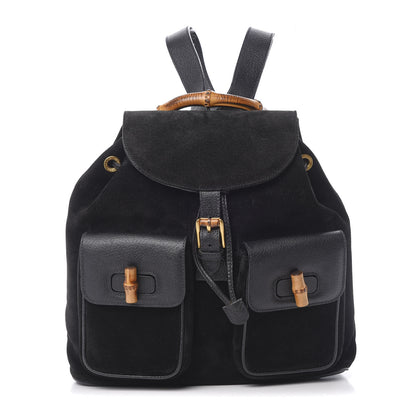 Gucci Suede Bamboo Backpack Black 1 of 14