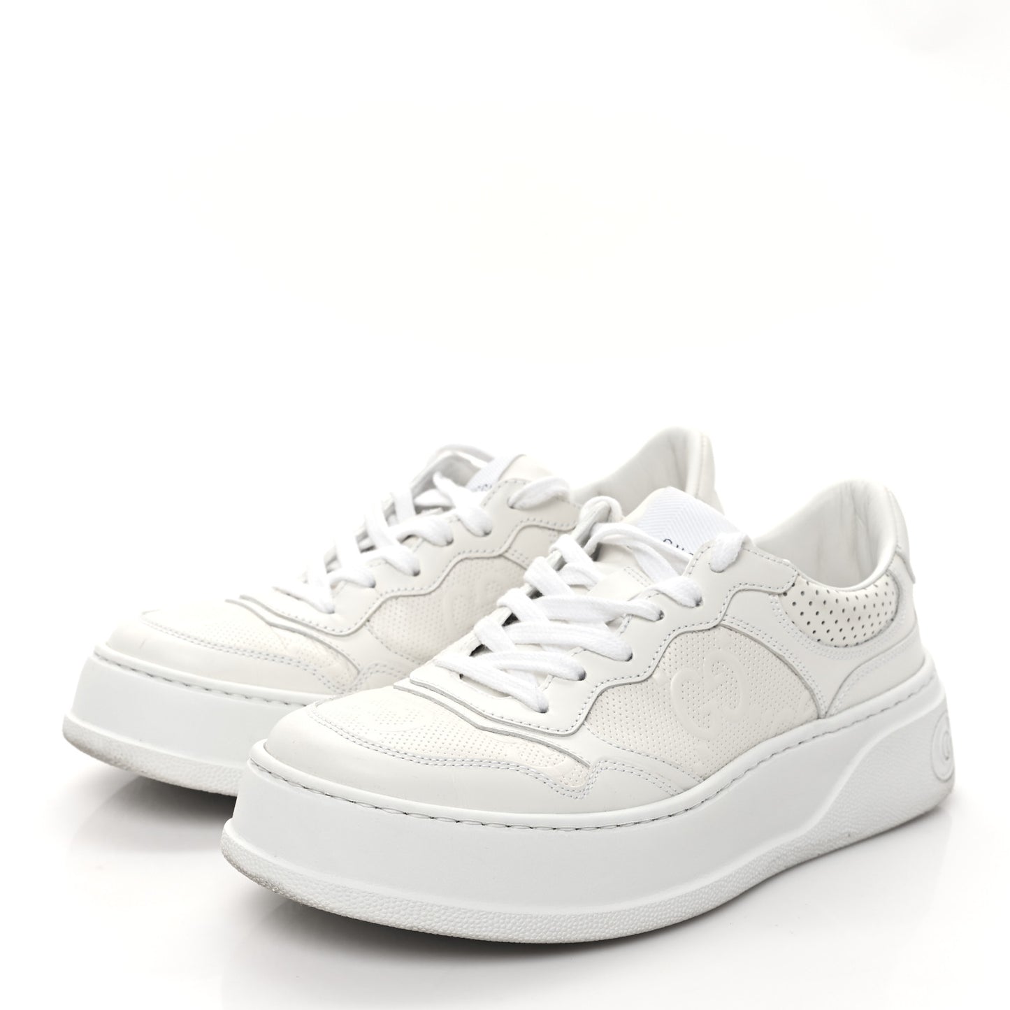 Calfskin GG Tennis Embossed Perforated Womens Platform 55mm Sneakers 38 Great White