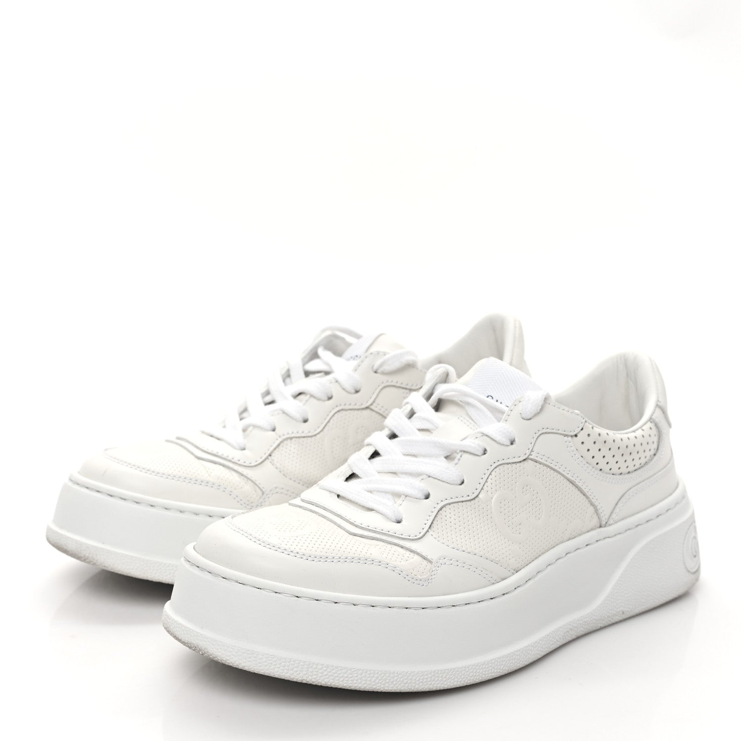 Gucci Calfskin GG Tennis Embossed Perforated Womens Platform 55mm Sneakers 38 Great White 3 of 11
