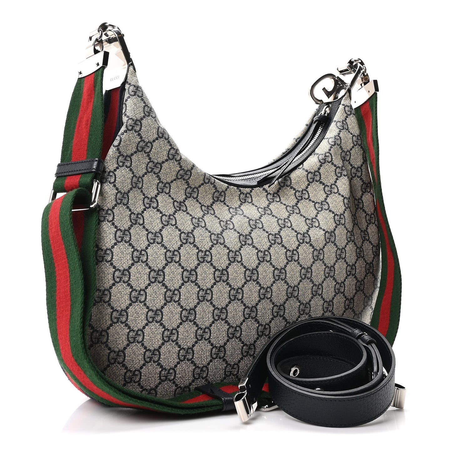 GG Supreme Monogram Textured Calfskin Web Large Attache Shoulder Bag Beige Blue