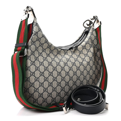 Gucci GG Supreme Monogram Textured Calfskin Web Large Attache Shoulder Bag Beige Blue 3 of 10
