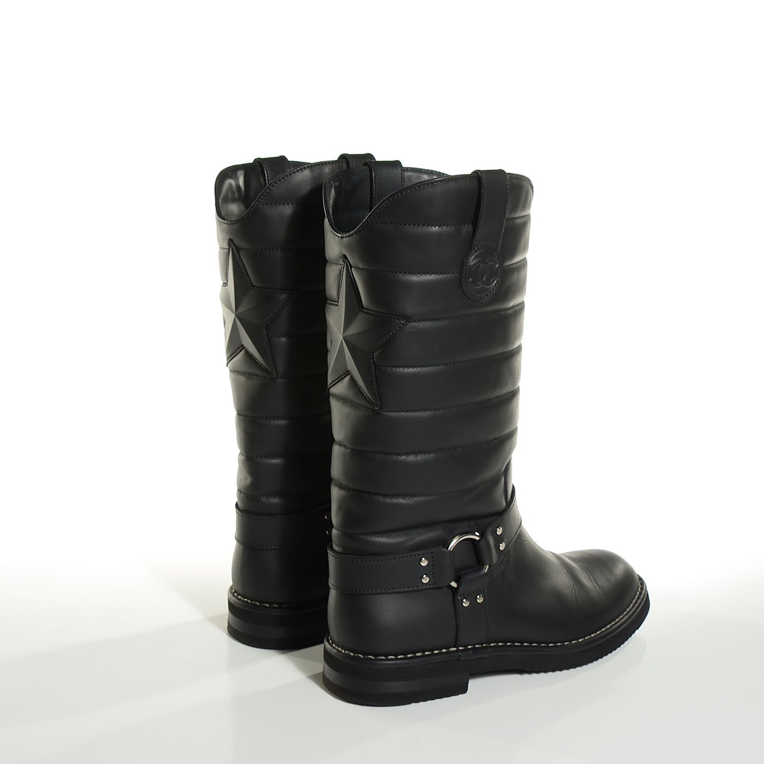 Chanel Calfskin Star Quilted Biker Boots 40 Black 4 of 7