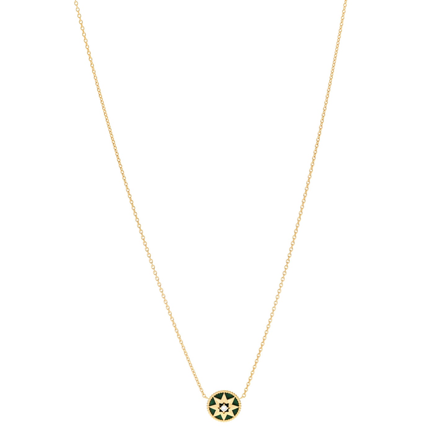 18K Yellow Gold Diamond Malachite Rose Des Vents Necklace