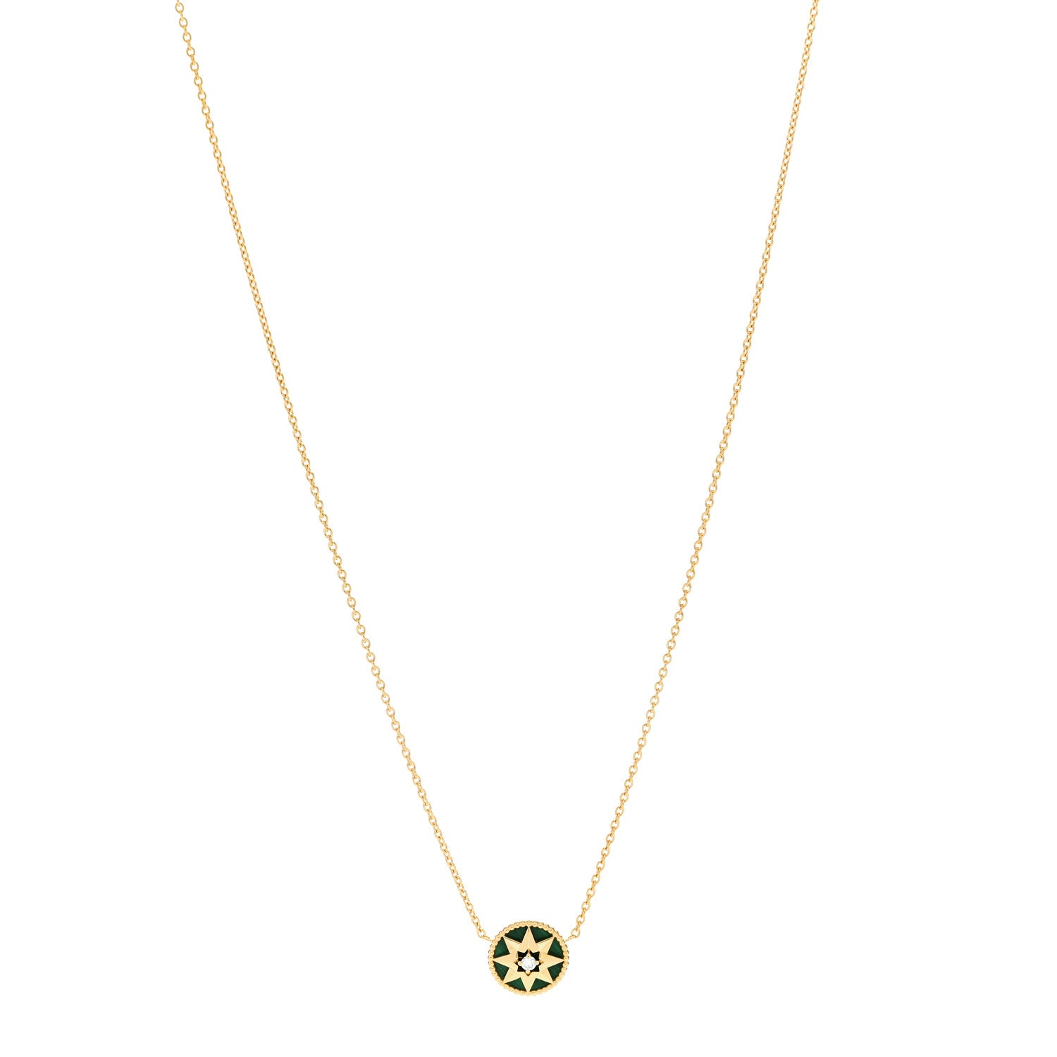 Christian Dior 18K Yellow Gold Diamond Malachite Rose Des Vents Necklace 1 of 6