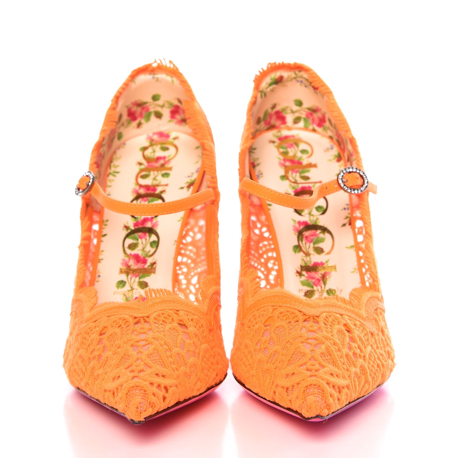 Gucci Lace Pizzo Venice Pumps 39 Orange Fluo 2 of 10