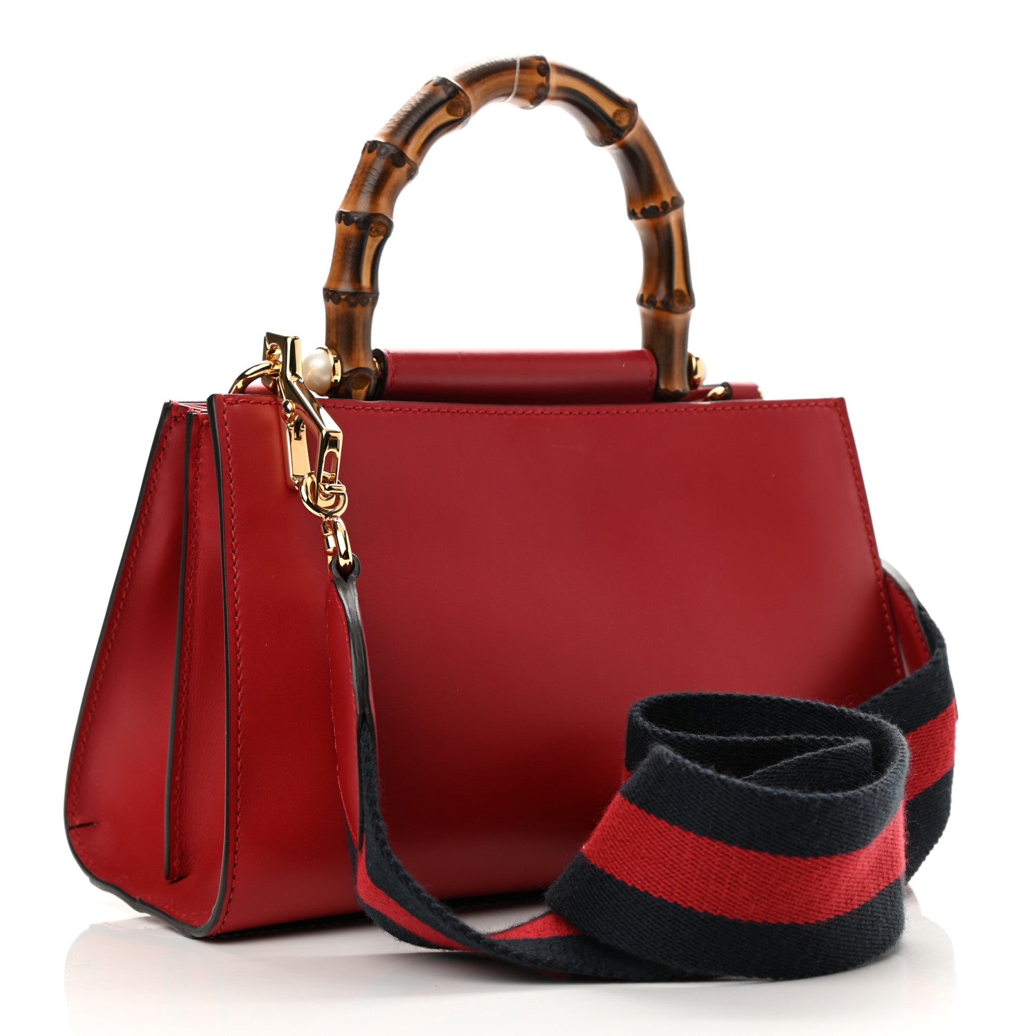 Gucci Nappa Bamboo Web Mini Nymphaea Top Handle Bag Hibiscus Red 3 of 9