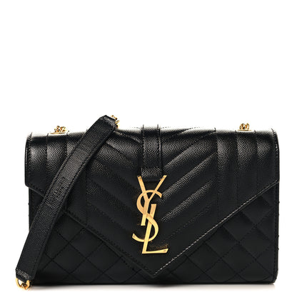 Saint Laurent Grain De Poudre Textured Mixed Matelasse Triquilt Small Monogram Satchel Black 1 of 10