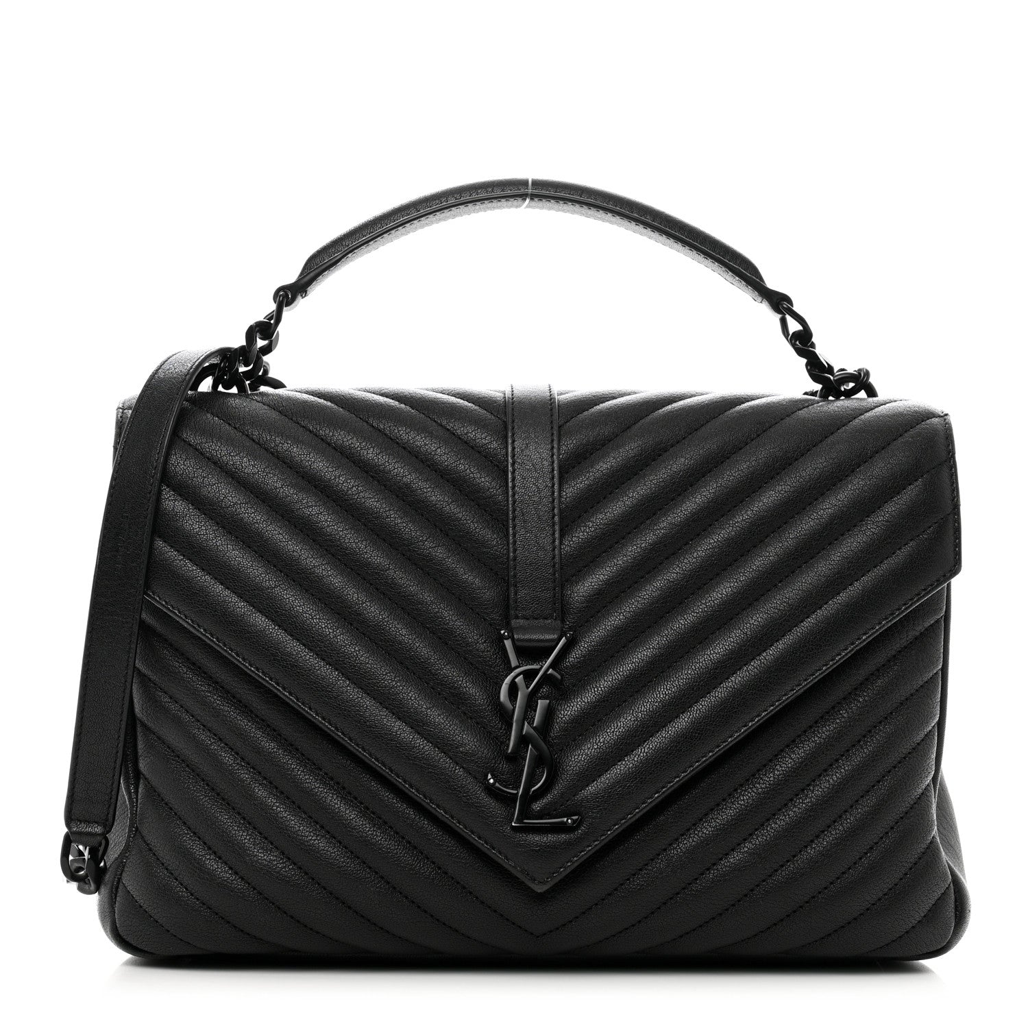 Saint Laurent Sheepskin Matelasse Chevron Monogram Monochrome Large College Bag Black 1 of 11