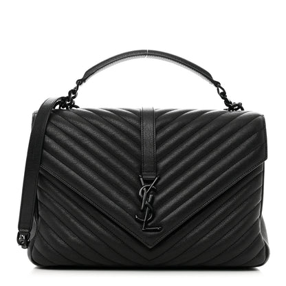 Saint Laurent Sheepskin Matelasse Chevron Monogram Monochrome Large College Bag Black 1 of 11