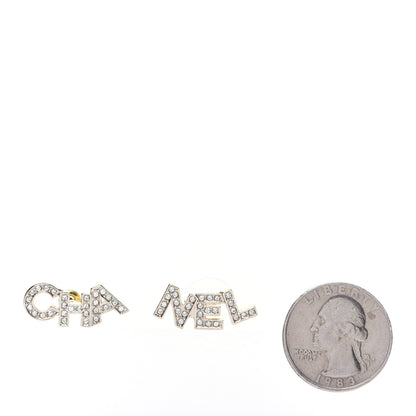Chanel Crystal Pearl Signature Stud Earrings Gold 2 of 9