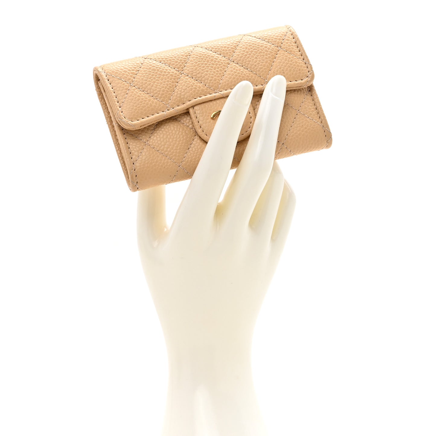 Caviar Quilted Flap Card Holder Light Beige