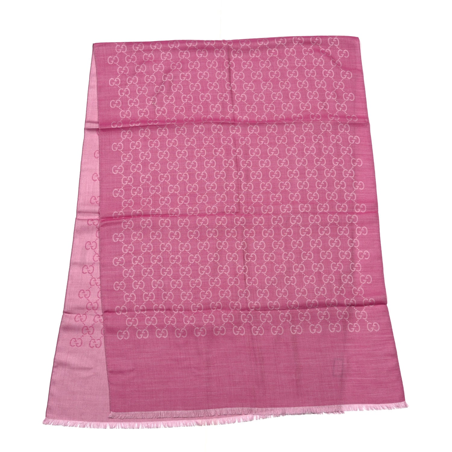 Gucci Wool Silk Monogram GGWeb Fringe Shawl Old Rose Pink 2 of 4