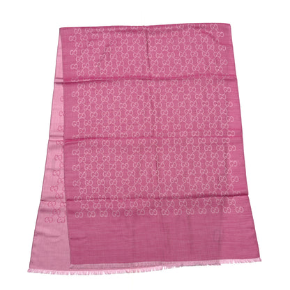 Gucci Wool Silk Monogram GGWeb Fringe Shawl Old Rose Pink 2 of 4