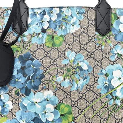Gucci GG Supreme Monogram Blooms Medium Reversible Tote Beige Blue Navy 7 of 23