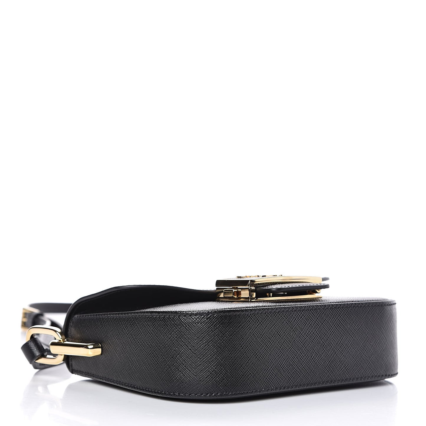 Saffiano Lux Embleme Flap Shoulder Bag Black