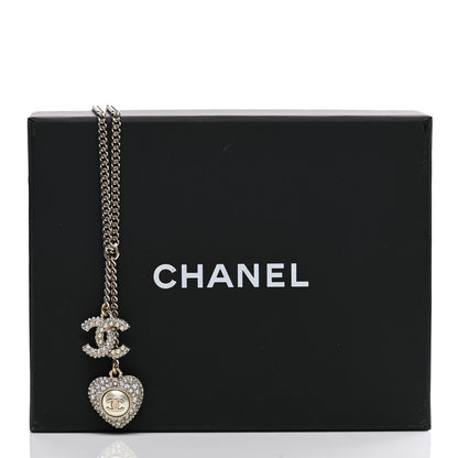 Chanel Pearl Crystal CC Heart Necklace Pearly White Gold 5 of 5
