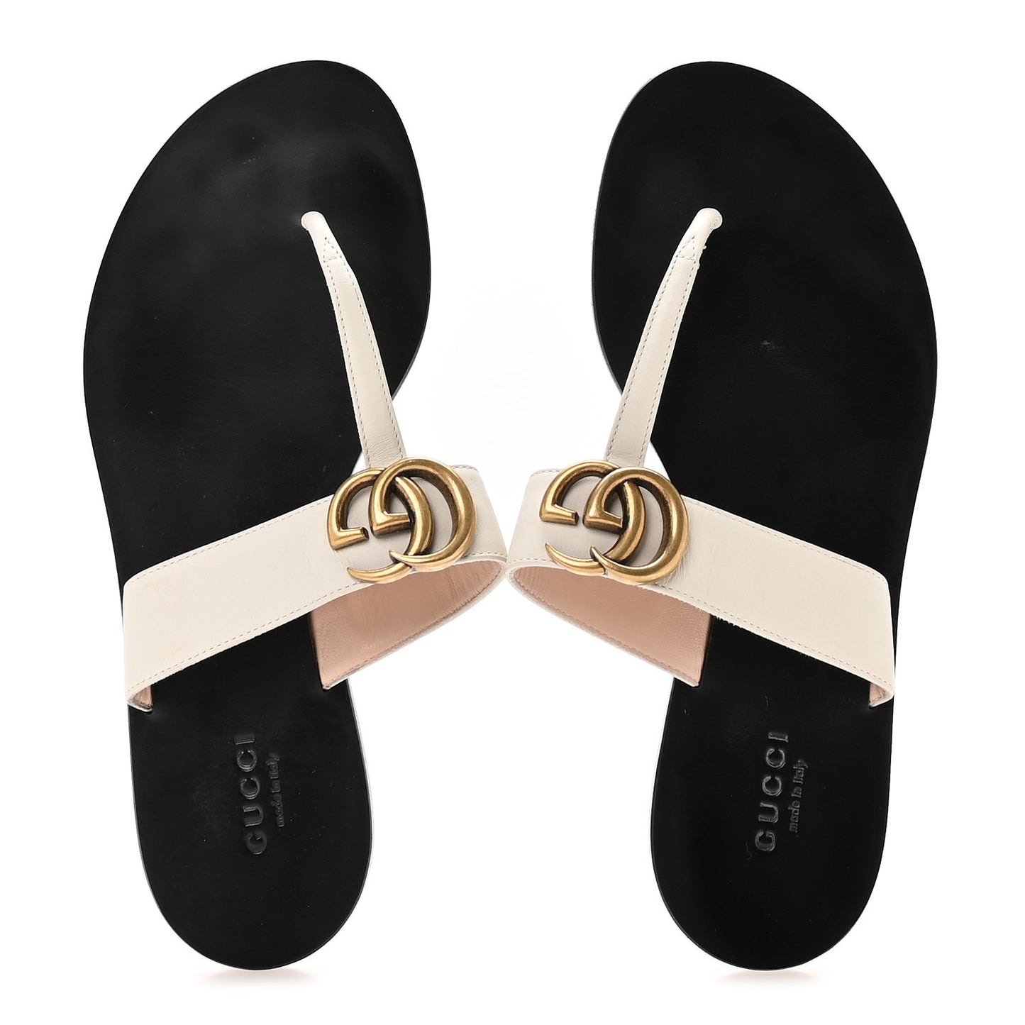 Calfskin GG Marmont Thong Sandals 36.5 Mystic White