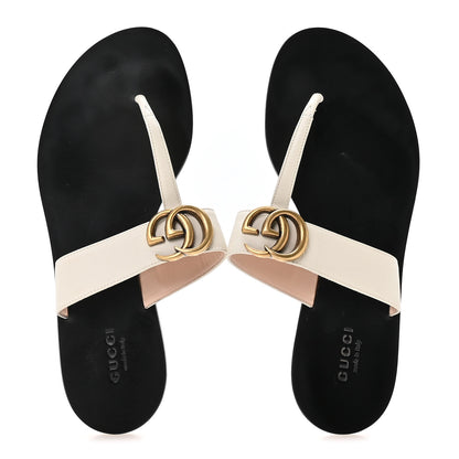 Gucci Calfskin GG Marmont Thong Sandals 36.5 Mystic White 2 of 7
