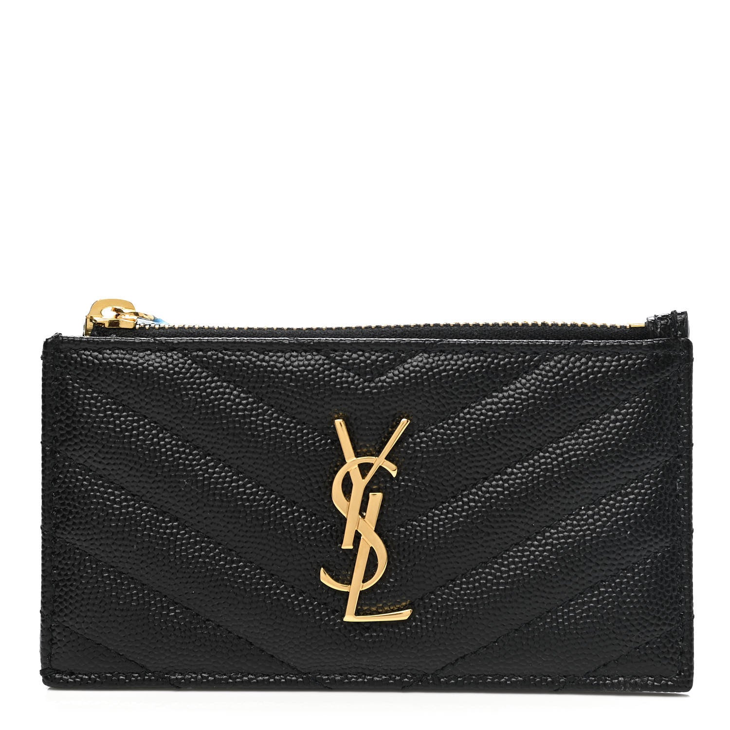 Saint Laurent Grain De Poudre Matelasse Chevron Monogram Fragments Zippered Card Case Black 1 of 8
