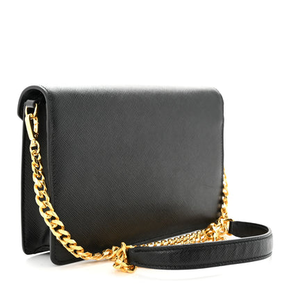 Prada Saffiano Lux Metal Triangle Logo Mini Envelope Chain Shoulder Bag Black 3 of 9
