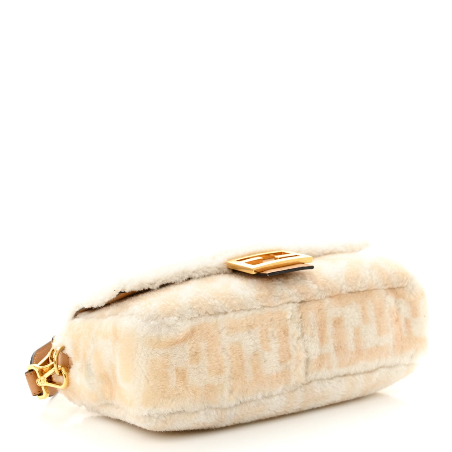 Shearling Vitello Dolce Macro FF 1974 Baguette White Ice Cuoio Miele Scuro