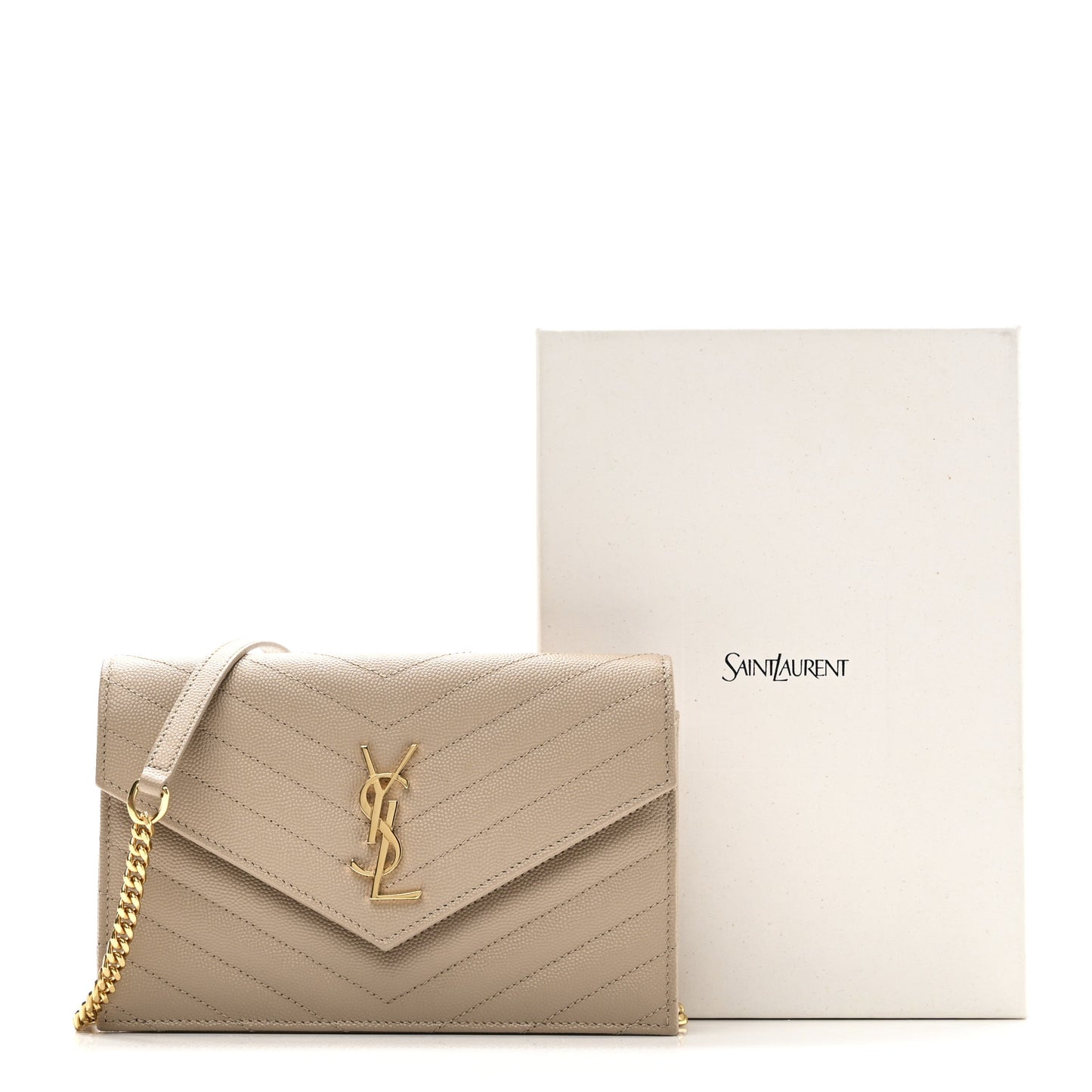 Grain De Poudre Matelasse Chevron Monogram Envelope Chain Wallet Dark Beige
