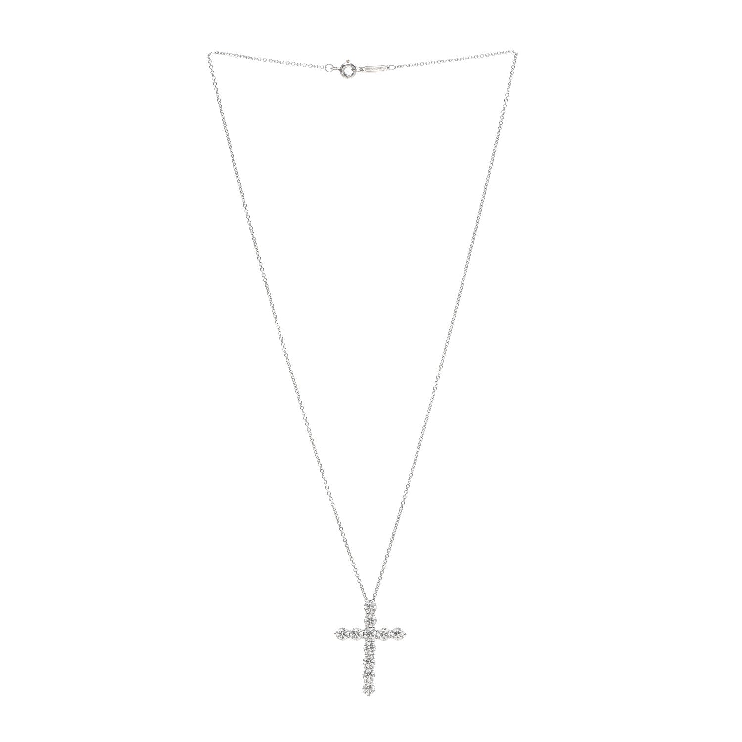 Tiffany Platinum Diamond Large Cross Pendant Necklace 3 of 6